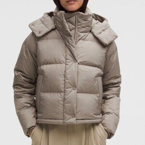Lululemon Wunder Puff 600 Down Fill Cropped Puffer In Warm Ashy Grey